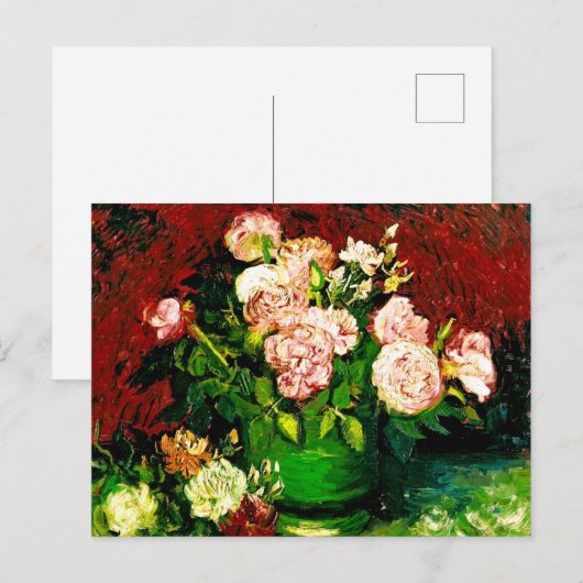 Van Gogh Peonies en Rozen Briefkaart (Voorkant / Achterkant)