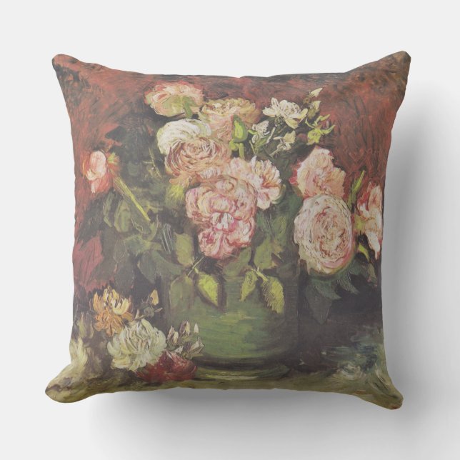Van Gogh Peonies en Rozen Floral Art GalleryHD Buitenkussen (Voorkant)