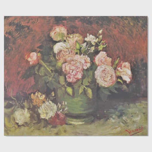 Van Gogh Peonies en Rozen Floral Art GalleryHD Cadeaupapier (Vlak)