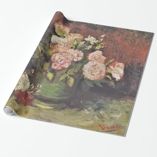 Van Gogh Peonies en Rozen Floral Art GalleryHD Cadeaupapier (Uitgerold)