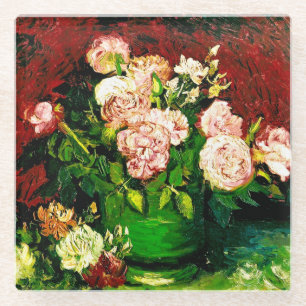 Van Gogh Peonies en Rozen Glazen Onderzetter