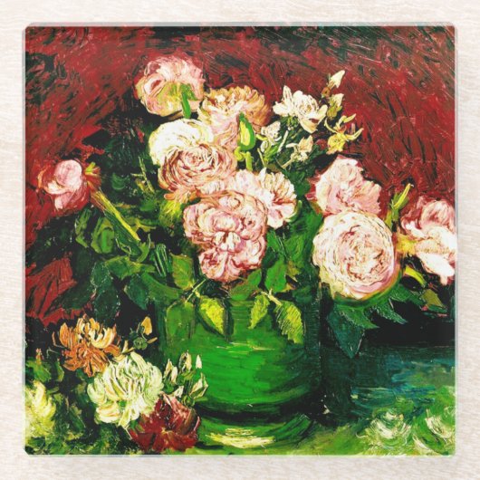 Van Gogh Peonies en Rozen Glazen Onderzetter (Voorkant)