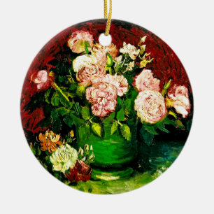 Van Gogh Peonies en Rozen Keramisch Ornament