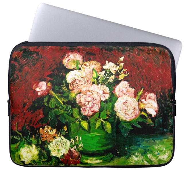 Van Gogh Peonies en Rozen Laptop Sleeve (Voorkant)