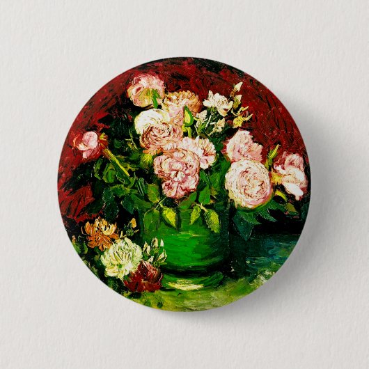 Van Gogh Peonies en Rozen Ronde Button 5,7 Cm (Voorkant)