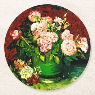 Van Gogh Peonies en Rozen Ronde Kartonnen Onderzetter