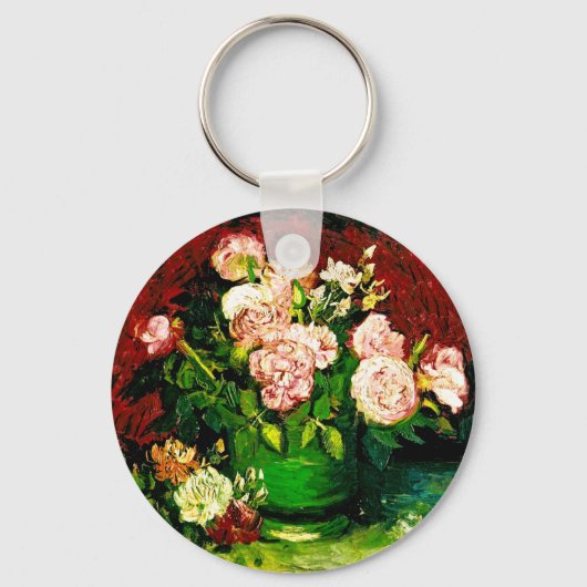 Van Gogh Peonies en Rozen Sleutelhanger (Voorkant)
