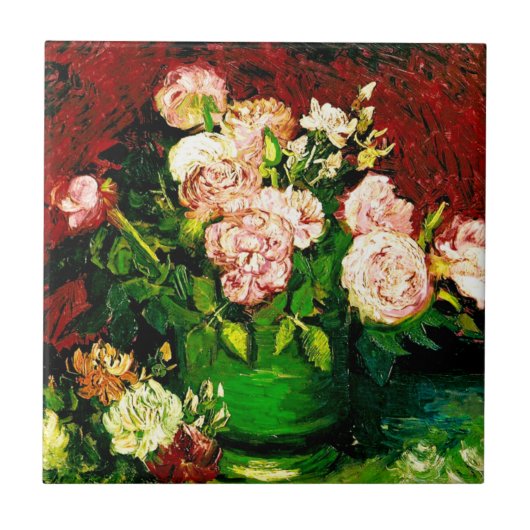 Van Gogh Peonies en Rozen Tegeltje (Voorkant)