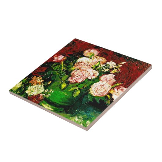 Van Gogh Peonies en Rozen Tegeltje (Zijkant)