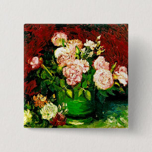 Van Gogh Peonies en Rozen Vierkante Button 5,1 Cm