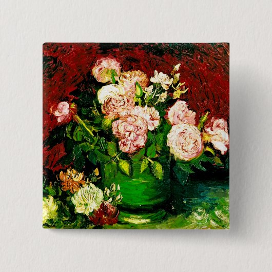 Van Gogh Peonies en Rozen Vierkante Button 5,1 Cm (Voorkant)
