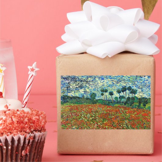 Van Gogh - Poppy Field, beroemd schilderij, Rechthoekige Sticker (Feest)