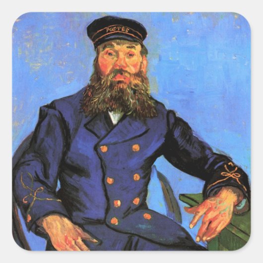 Van Gogh, Portret van de postbode Joseph Roulin Vierkante Sticker (Voorkant)