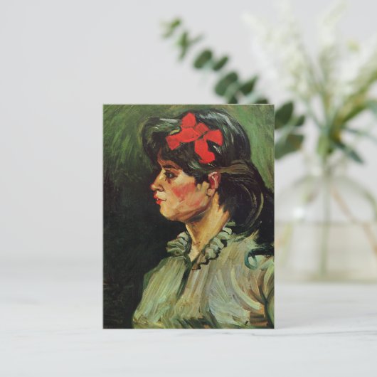Van Gogh - Portret van een vrouw met rood lint Briefkaart (Staand voorkant)
