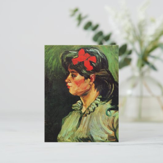 Van Gogh - Portret van een vrouw met rood lint Briefkaart (Staand voorkant)