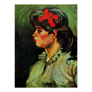 Van Gogh - Portret van een vrouw met rood lint Perfect Poster