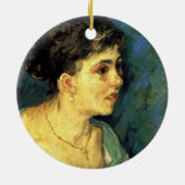 Van Gogh, portret van vrouw in blauw,  kunst Keramisch Ornament (Achterkant)