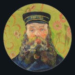 Van Gogh Postman. Portret impressionisme kunst Ronde Sticker<br><div class="desc">Van Gogh - De postbode (Joseph Roulin) sticker. Geel portret impressionisme kunst.</div>