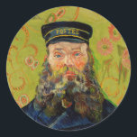 Van Gogh Postman. Portret impressionisme kunst Ronde Sticker<br><div class="desc">Van Gogh - De postbode (Joseph Roulin) sticker. Geel portret impressionisme kunst.</div>