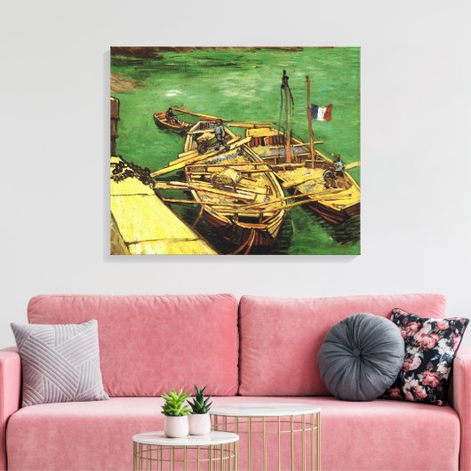 Van Gogh Quay met Mannen die zandschotten lossen Canvas Afdruk (Insitu (Woonkamer))
