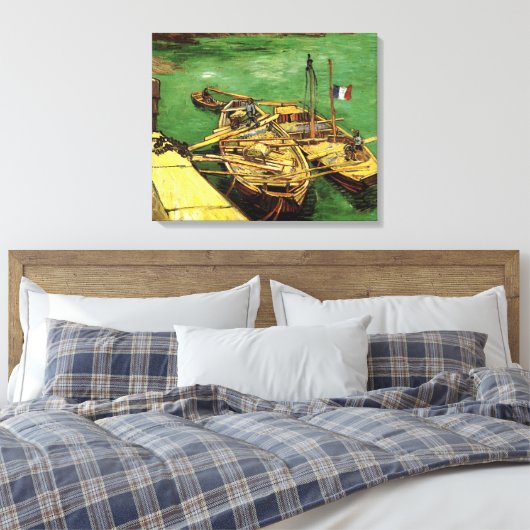 Van Gogh Quay met Mannen die zandschotten lossen Canvas Afdruk (Insitu (Slaapkamer))