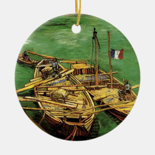 Van Gogh Quay met Mannen die zandschotten lossen Keramisch Ornament (Voorkant)