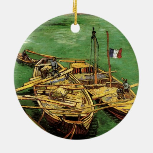 Van Gogh Quay met Mannen die zandschotten lossen Keramisch Ornament (Achterkant)