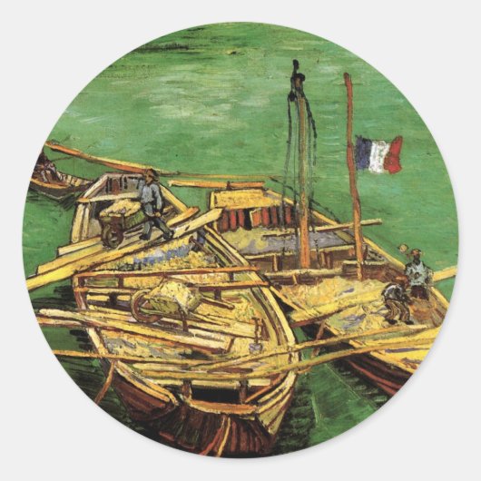 Van Gogh Quay met Mannen die zandschotten lossen Ronde Sticker (Voorkant)