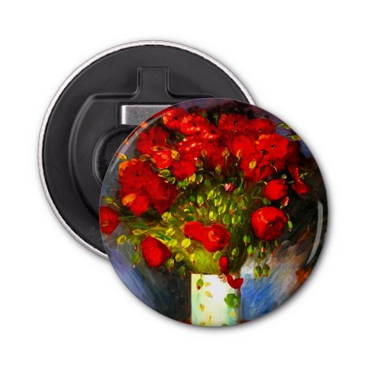 Van Gogh Red Poppies Button Flesopener (Voorkant)