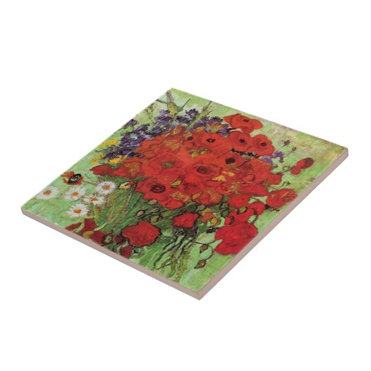 Van Gogh Red Poppies en Daisies Tile Tegeltje (Zijkant)