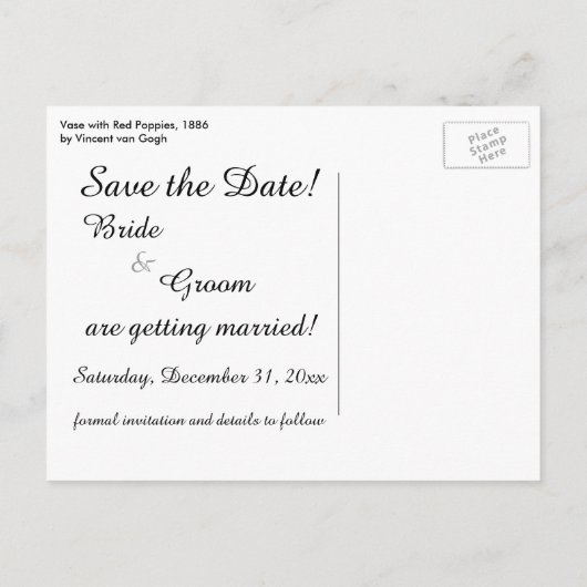 Van Gogh Red Poppies,  sparen de Datum Aankondigingskaart (Achterkant)