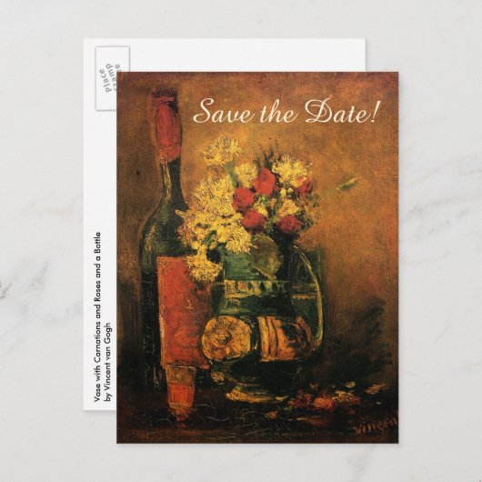 Van Gogh redt de Datum met Bloemen en Wijn! Aankondigingskaart (Voorkant / Achterkant)