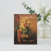 Van Gogh redt de Datum met Bloemen en Wijn! Aankondigingskaart (Staand voorkant)