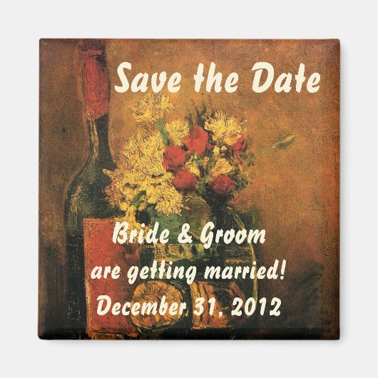 Van Gogh redt de Datum met Bloemen en Wijn! Magneet (Voorkant)