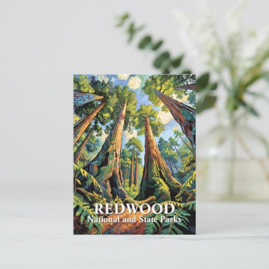 Van Gogh Redwoods Park California Poster Style Briefkaart (Staand voorkant)