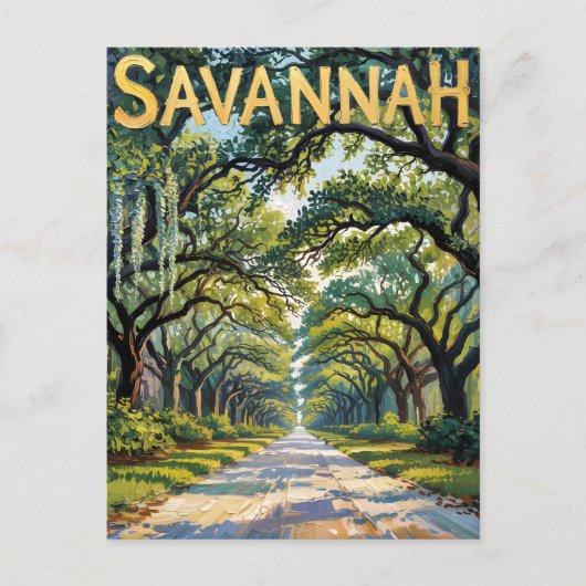 Van Gogh Retro Savannah Georgia Oak Avenue Reizen Briefkaart (Voorkant)