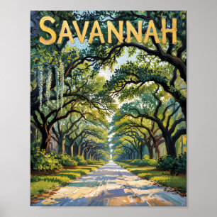 Van Gogh Retro Savannah Georgia Oak Avenue Reizen Poster
