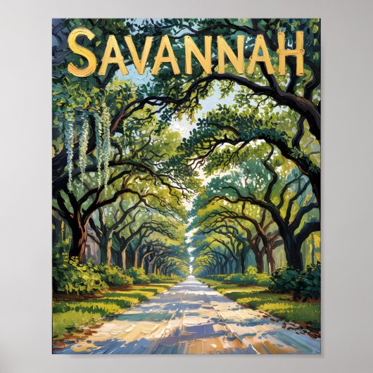Van Gogh Retro Savannah Georgia Oak Avenue Reizen Poster (Voorkant)