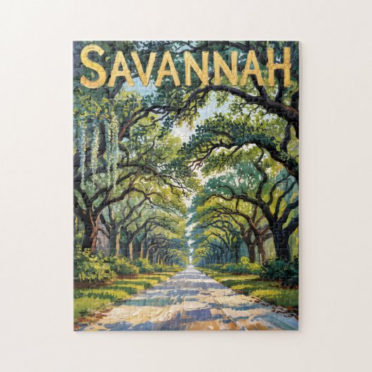 Van Gogh Retro Savannah Georgia Oak Avenue Travel Legpuzzel (Verticaal)