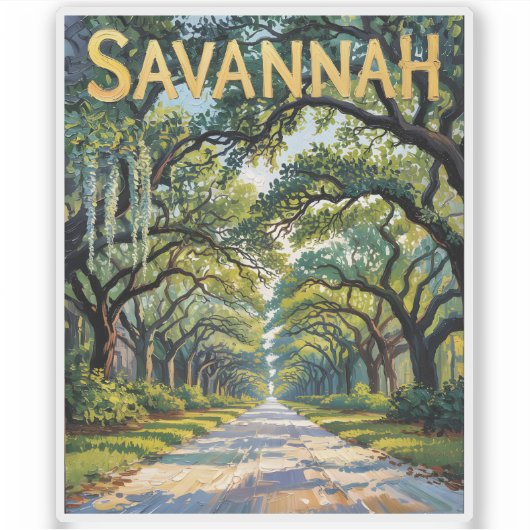 Van Gogh Retro Savannah Georgia Oak Avenue Travel Sticker (Voorkant)