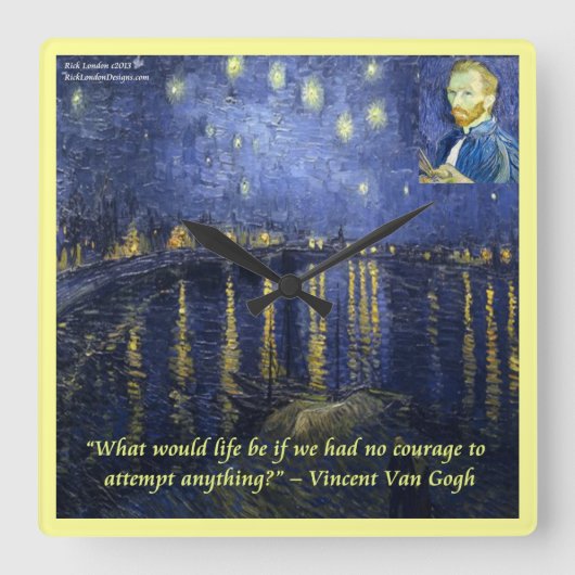 Van Gogh Rhone-Sterrennacht & Quote Wall-klok Vierkante Klok (Voorkant)