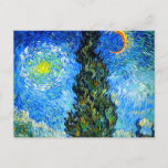 Van Gogh Road met Cypress en Star Briefkaart<br><div class="desc">Briefkaart met de Cypress and Star (1890) van Vincent van Gogh,  ook bekend als Country Road in Provence by Night. Mensen lopen langs een weg door een mooie cyperboom onder een blauwe nachtelijke hemel met gele maan en sterren. Een fantastisch cadeau voor fans van Post-Impressionisme en Nederlandse kunst.</div>