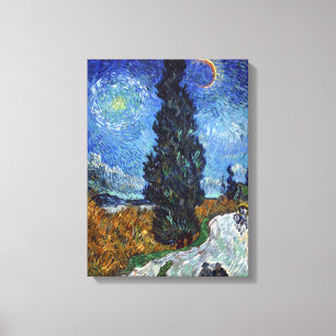 Van Gogh  Road met Cypress en Star Canvas Afdruk