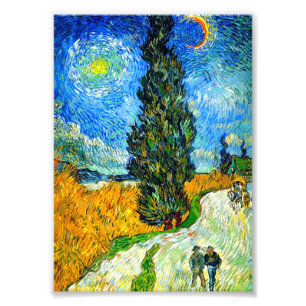 Van Gogh Road met Cypress en Star Foto Afdruk