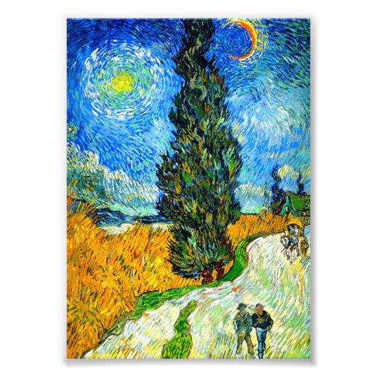 Van Gogh Road met Cypress en Star Foto Afdruk (Voorkant)