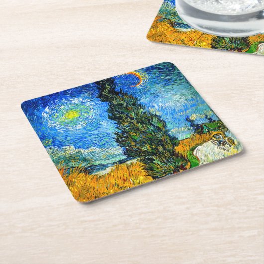 Van Gogh Road met Cypress en Star Kartonnen Onderzetters (Schuin)