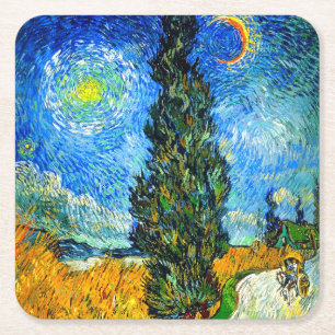 Van Gogh Road met Cypress en Star Kartonnen Onderzetters