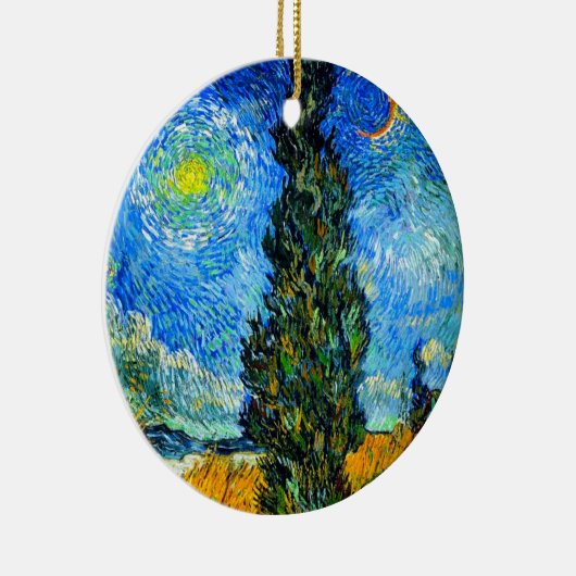 Van Gogh Road met Cypress en Star Keramisch Ornament (Rechts)