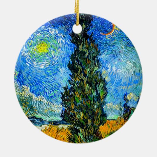 Van Gogh Road met Cypress en Star Keramisch Ornament (Achterkant)