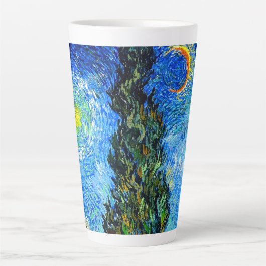 Van Gogh Road met Cypress en Star Latte Mok (Voorkant)